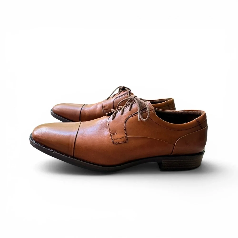 Johnston & Murphy Cap Toe Derby Mens 11 Tan Good Leather Sheepskin J&M Flex